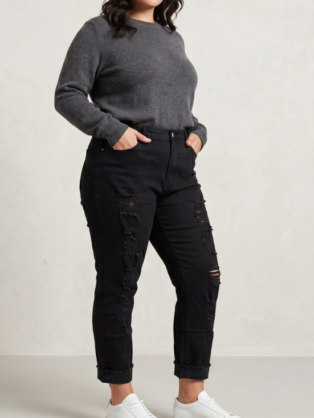 NWT | Black High-Waist Distressed Jeans | Frayed Hem | Size 20W
